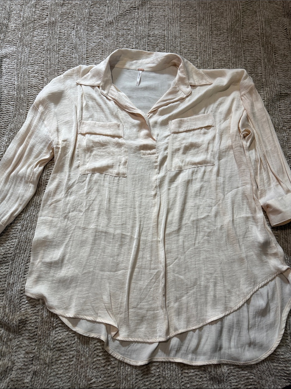 Free People Light Cream Button-Front Collared Blouse